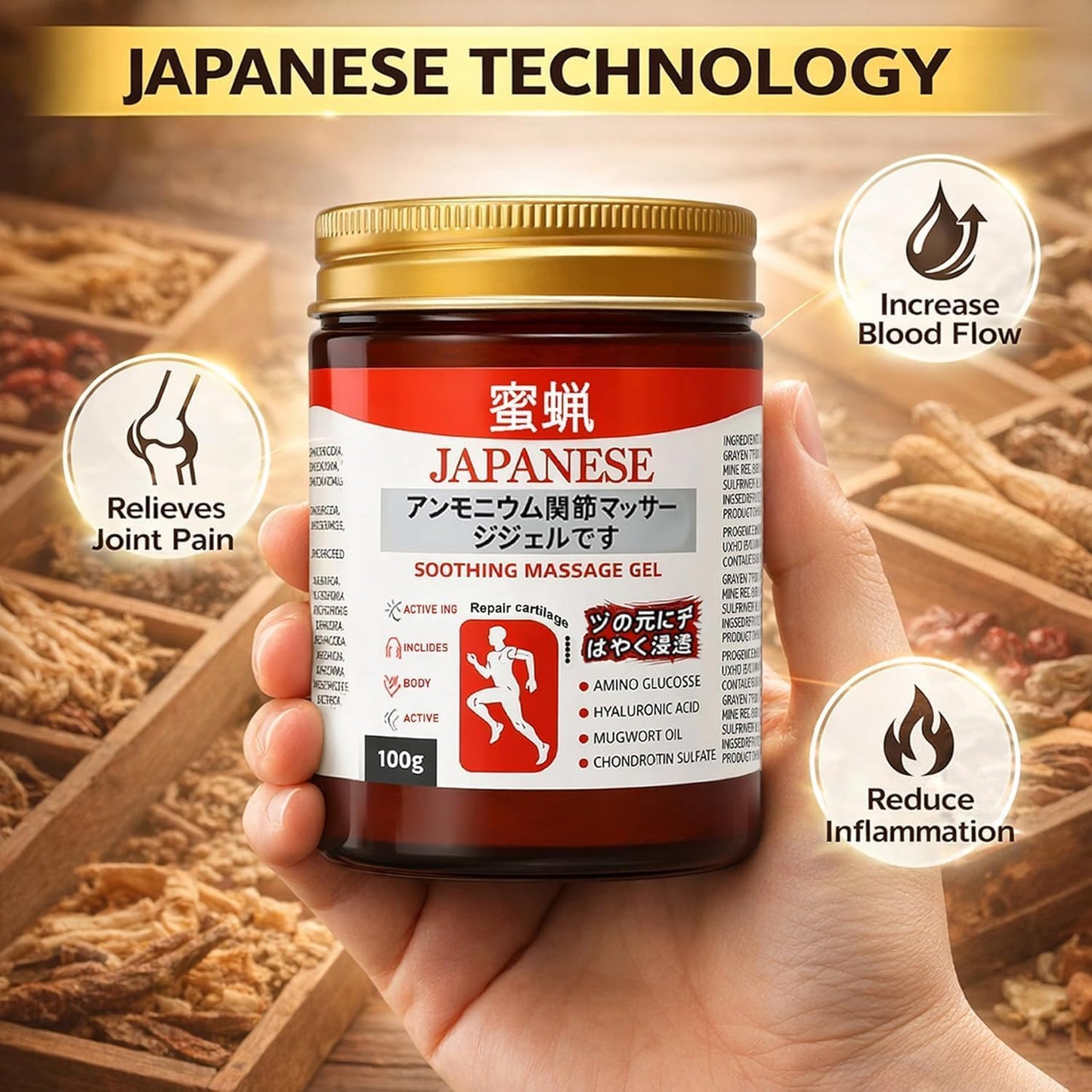 Aforword Japanese Instant Pain Relief Soothing Massage Gel | Fast-Acting Muscle & Joint Comfort | With Mugwort Oil, Camphor & Lactic Acid | Relief for Back, Neck, Shoulders & Knees