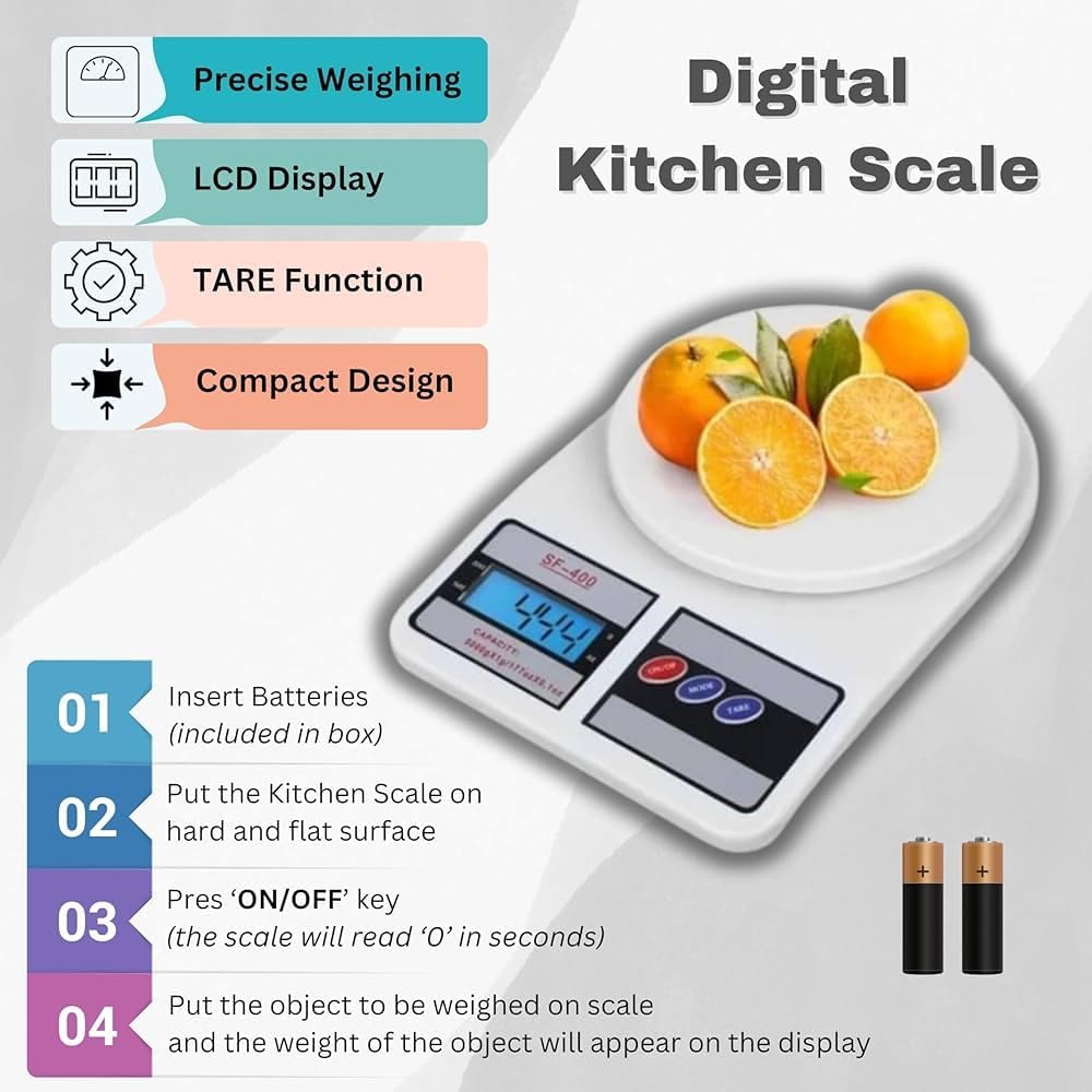 Aforword Digital Kitchen Weighing Scale | 10Kg x 1g Precision | Food Scale with LCD Display for Cooking, Baking, Meal Prep & Healthy Diet | Compact Electronic Weight Machine for Home