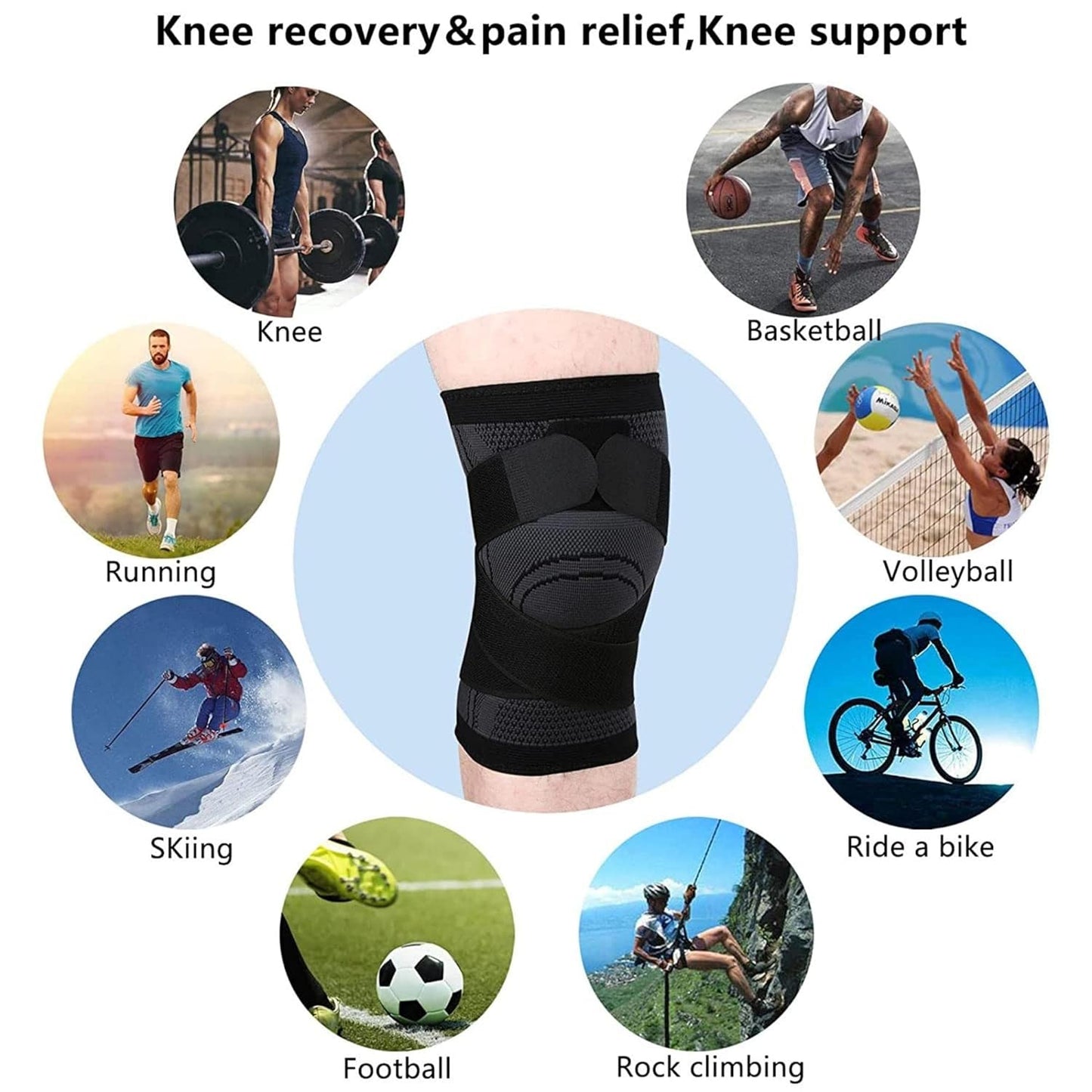 Aforword Adjustable Knee Support Brace with Compression Sleeve & Dual Straps (Black & Green)