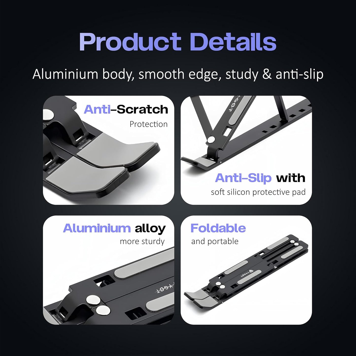 Aforword Adjustable Aluminium Laptop Stand – Foldable Portable Desk Stand for Laptop & Tablet