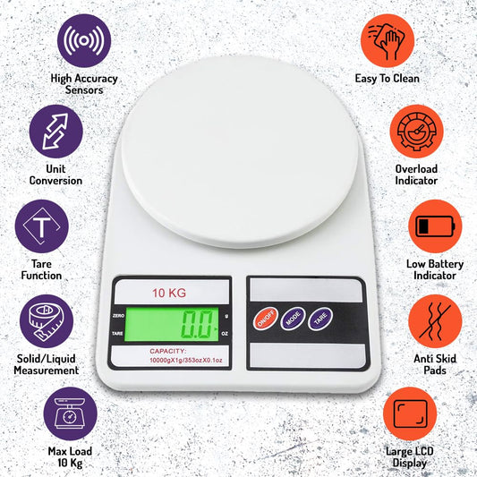 Aforword Digital Kitchen Weighing Scale | 10Kg x 1g Precision | Food Scale with LCD Display for Cooking, Baking, Meal Prep & Healthy Diet | Compact Electronic Weight Machine for Home