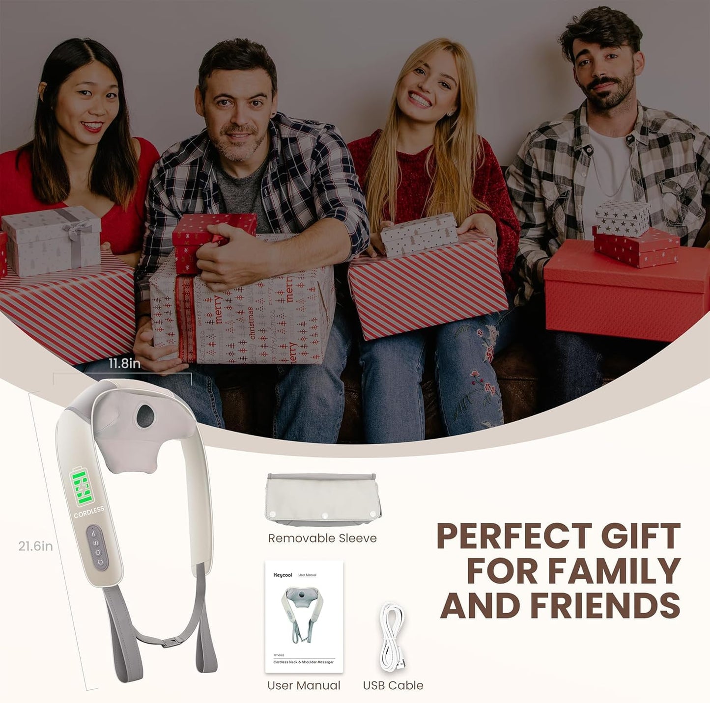 Aforword Neck and shoulder massager with deep tissue kneading and heat therapy for pain relief and full-body relaxation