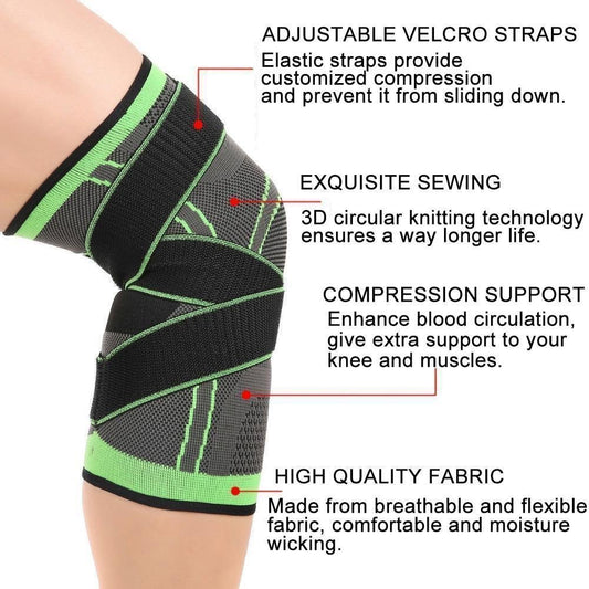 Aforword Adjustable Knee Support Brace with Compression Sleeve & Dual Straps (Black & Green)